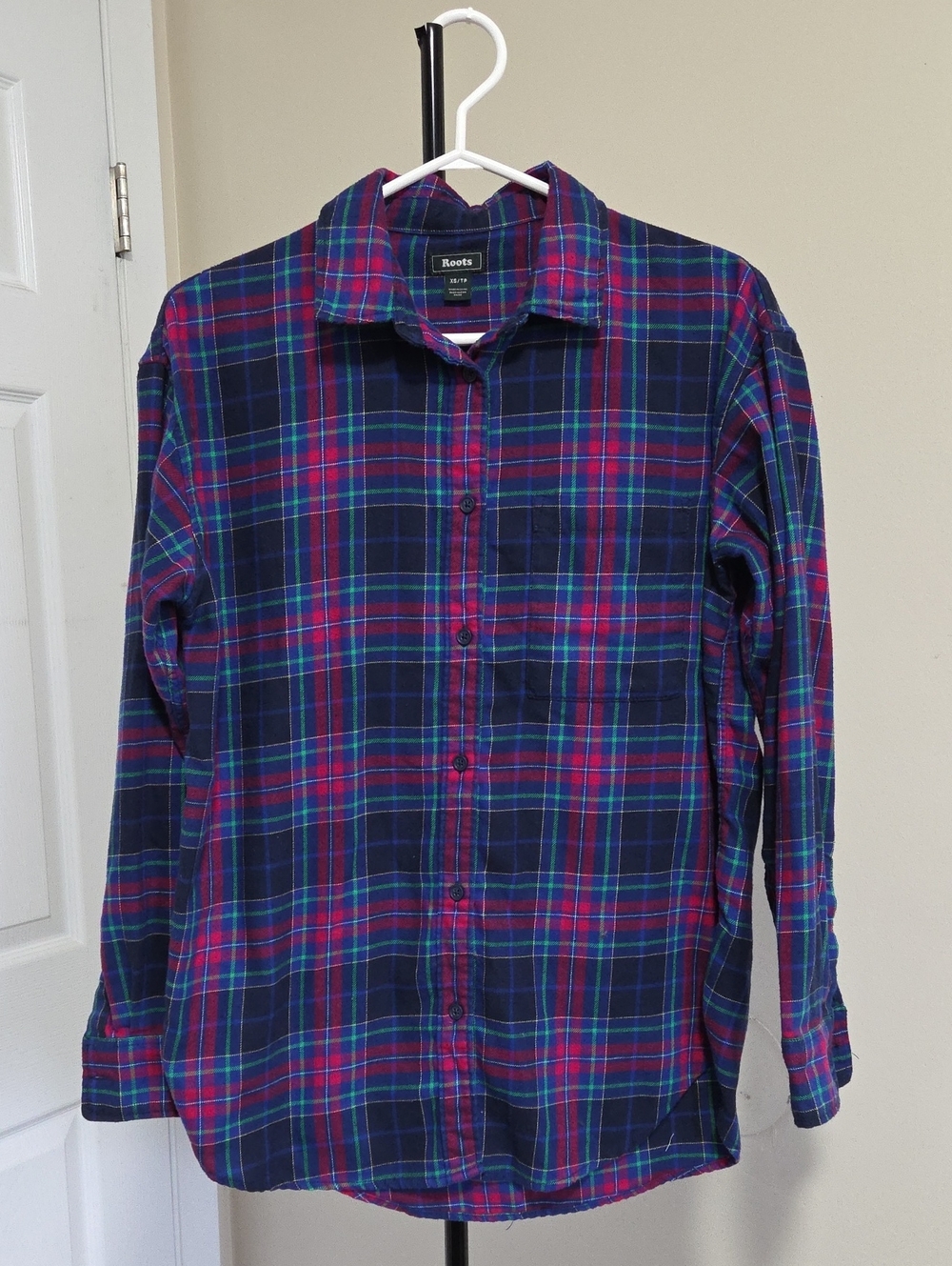 Roots Cotton Blend Navy Plaid Button-Down Shirt